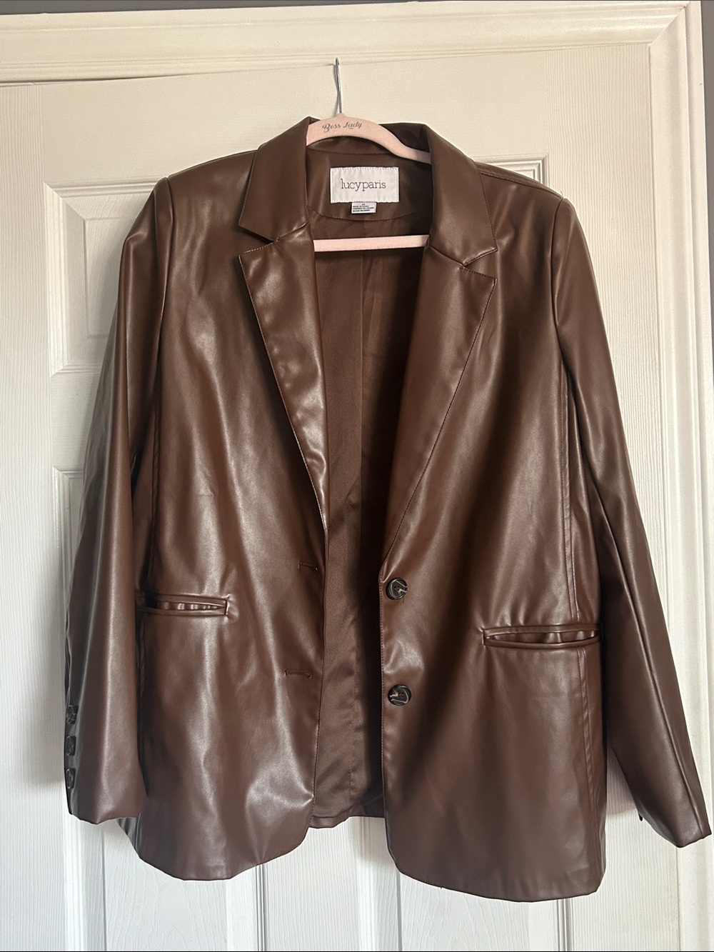 Brown Faux Leather Blazer Jacket